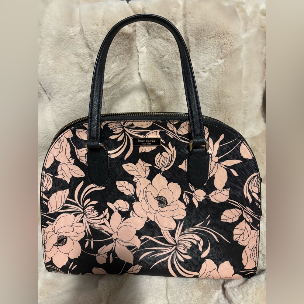 Kate Spade Black and Pink Gardinia Satchel in saffiano leather